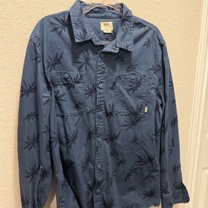 Vans Blue Leaf Print Shirt Long Sleeve Button Shirt Size XL